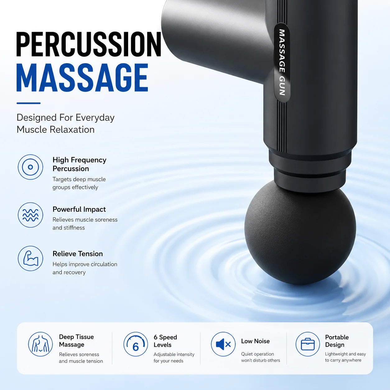 Mini Massage Gun Deep Tissue Muscle Massager Percussion Fascia Gun LED Display 6 Speed Fitness Recovery Device