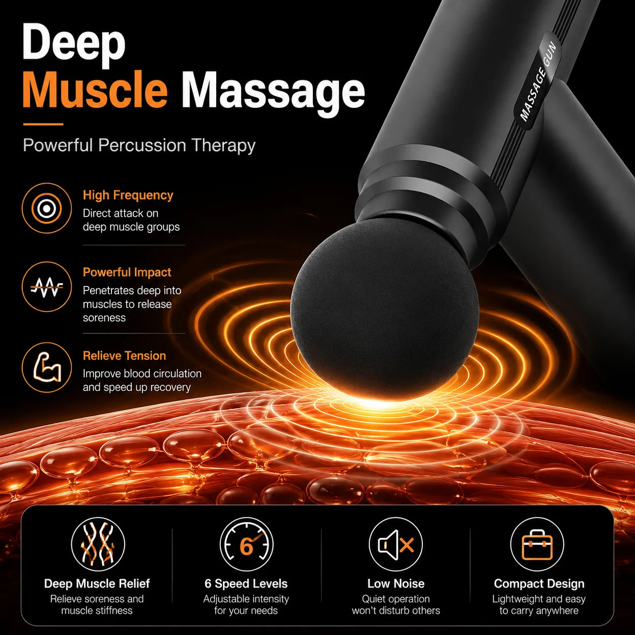 Mini Massage Gun Deep Tissue Muscle Massager Percussion Fascia Gun LED Display 6 Speed Fitness Recovery Device