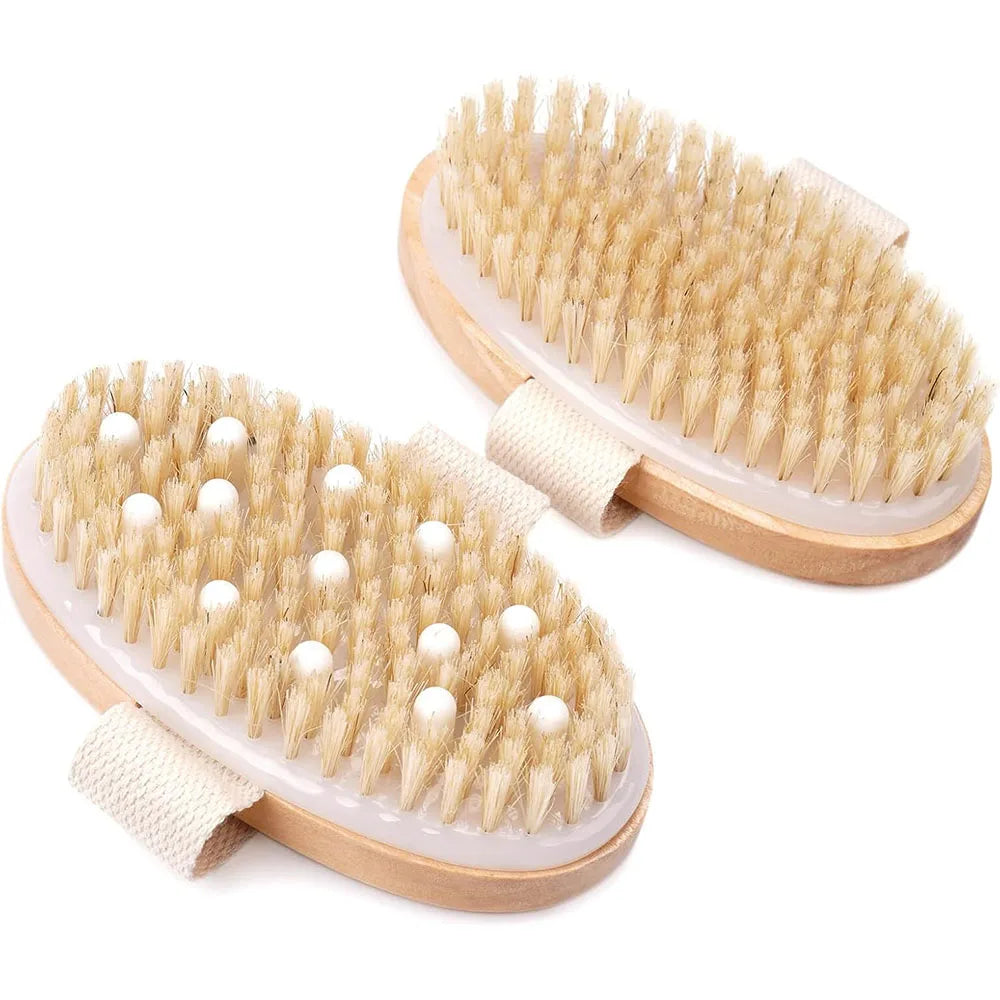 Dry Brushing Body Brush, Natural Bristle Exfoliating Brush with Massage Nodes, for Lymphatic Drainage and Improving Skin Health