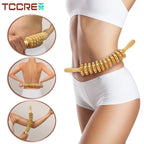 Body Fascia Massager Anti-slip Handle Wood Grooved Gear Arms Legs Thighs Buttocks Smooth Roller Massager for Back Relaxation