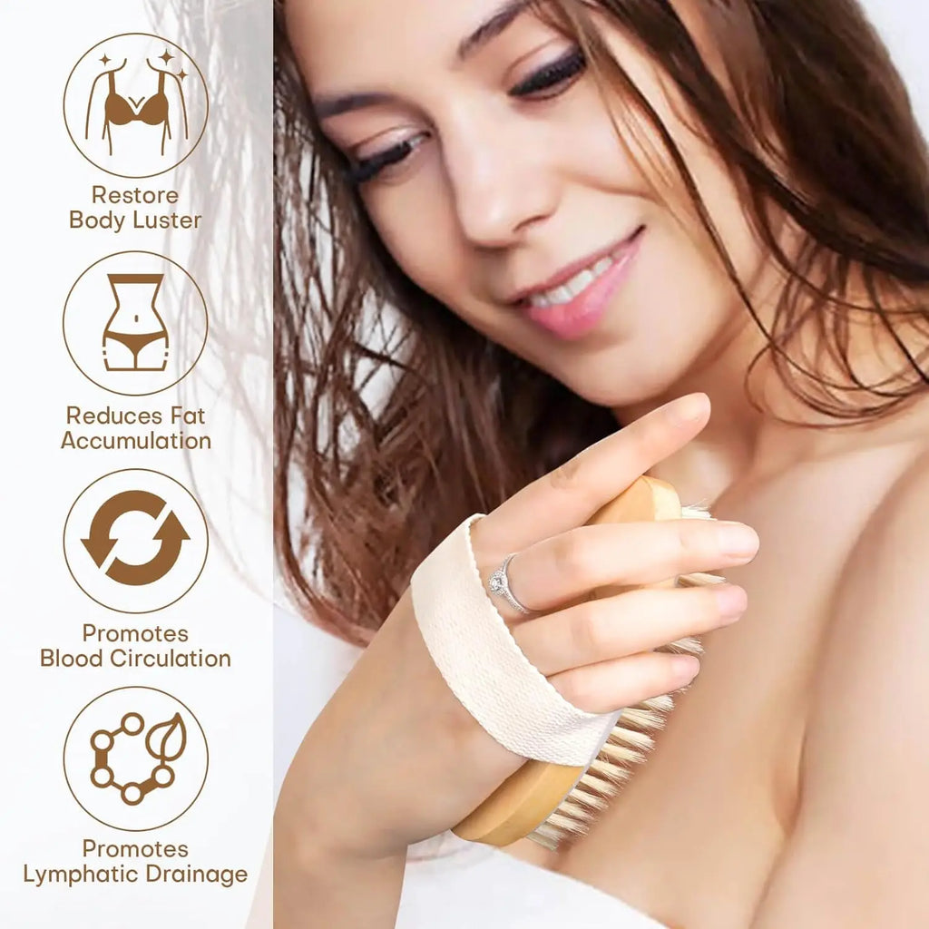 Dry Brushing Body Brush, Natural Bristle Exfoliating Brush with Massage Nodes, for Lymphatic Drainage and Improving Skin Health