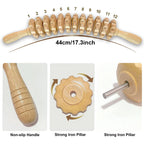 Body Fascia Massager Anti-slip Handle Wood Grooved Gear Arms Legs Thighs Buttocks Smooth Roller Massager for Back Relaxation