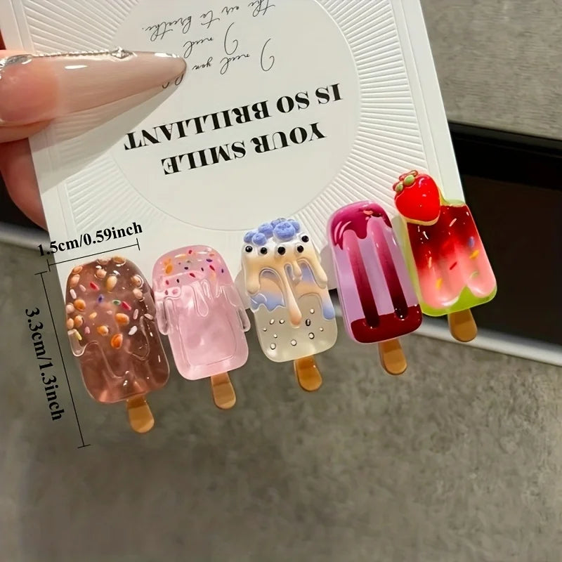 10 Exquisite Cute, Sweet And Refreshing Hair Clips For Ladies/ Multi-Color Three-Dimensional Small Decorative Ice Cream Hairpins