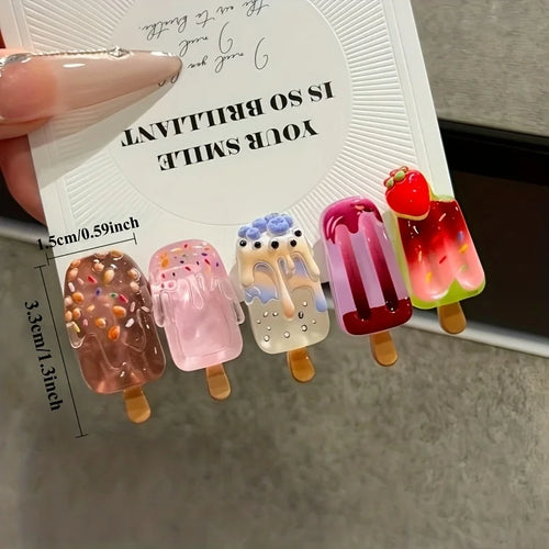 10 Exquisite Cute, Sweet And Refreshing Hair Clips For Ladies/ Multi-Color Three-Dimensional Small Decorative Ice Cream Hairpins