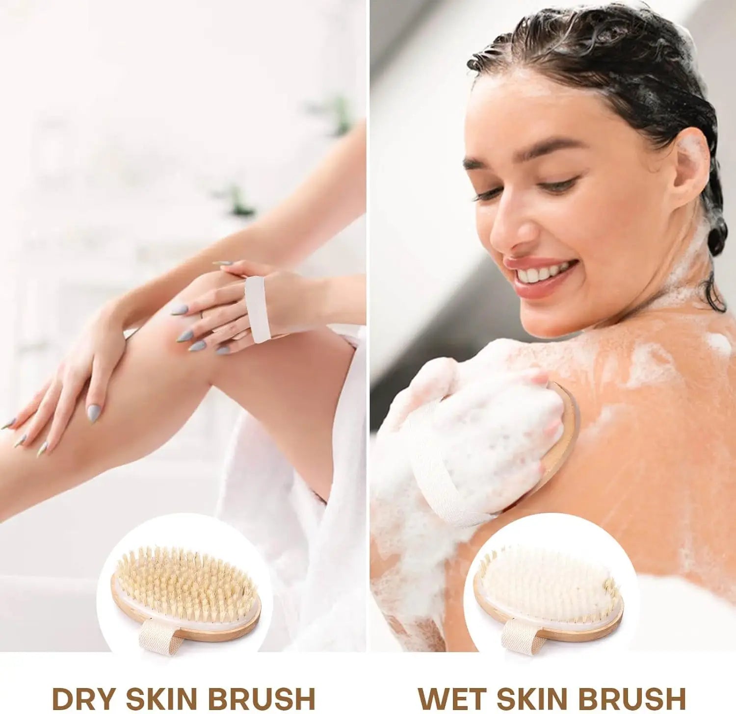 Dry Brushing Body Brush, Natural Bristle Exfoliating Brush with Massage Nodes, for Lymphatic Drainage and Improving Skin Health