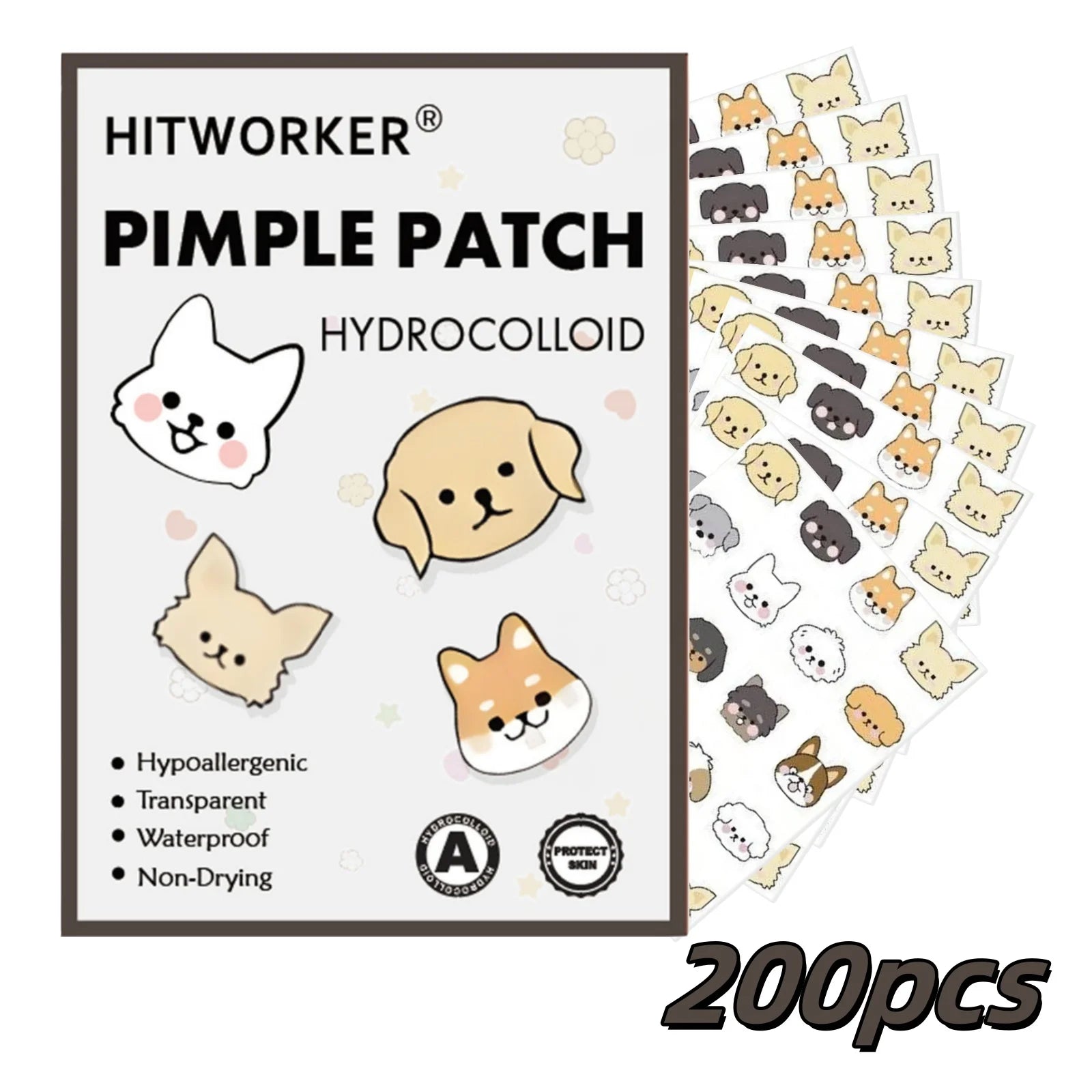 40/100/200 Pieces Hitworker Cartoon Dog Pimple Patches - Ultra-Thin, Breathable, Colorless & Odorless