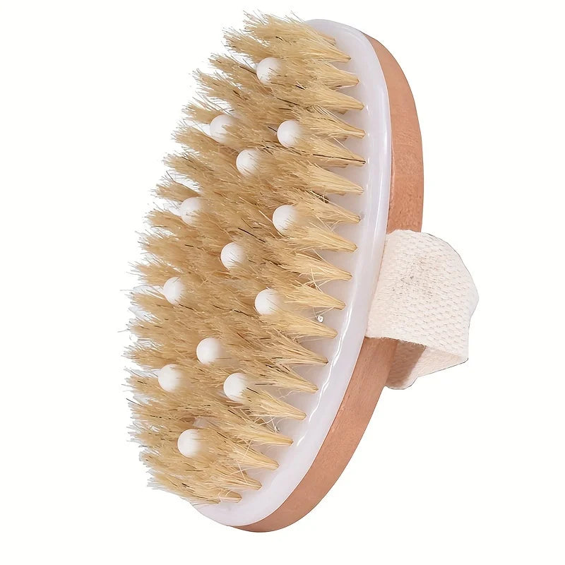 Dry Brushing Body Brush, Natural Bristle Exfoliating Brush with Massage Nodes, for Lymphatic Drainage and Improving Skin Health