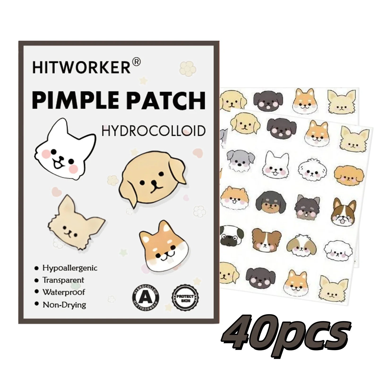 40/100/200 Pieces Hitworker Cartoon Dog Pimple Patches - Ultra-Thin, Breathable, Colorless & Odorless