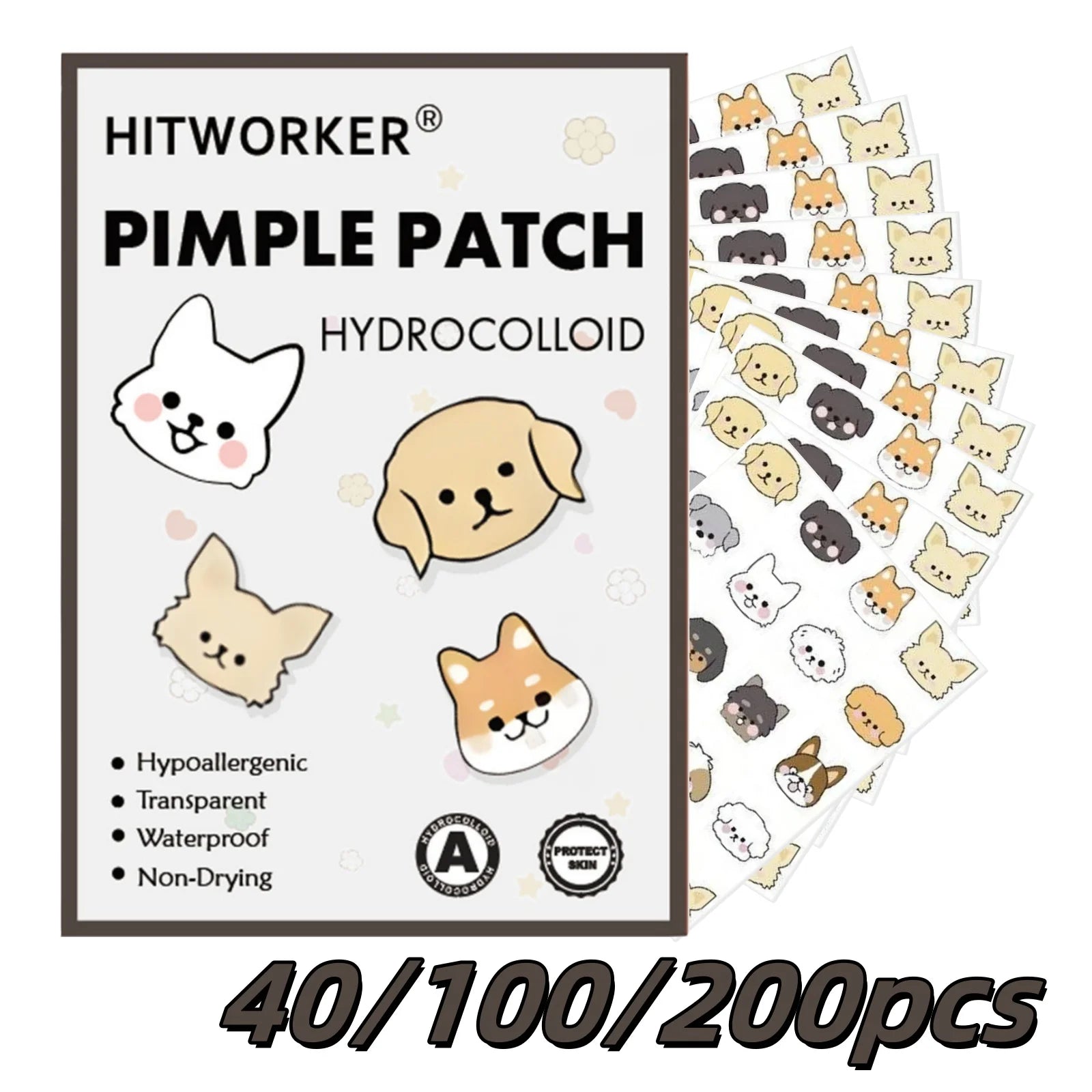 40/100/200 Pieces Hitworker Cartoon Dog Pimple Patches - Ultra-Thin, Breathable, Colorless & Odorless