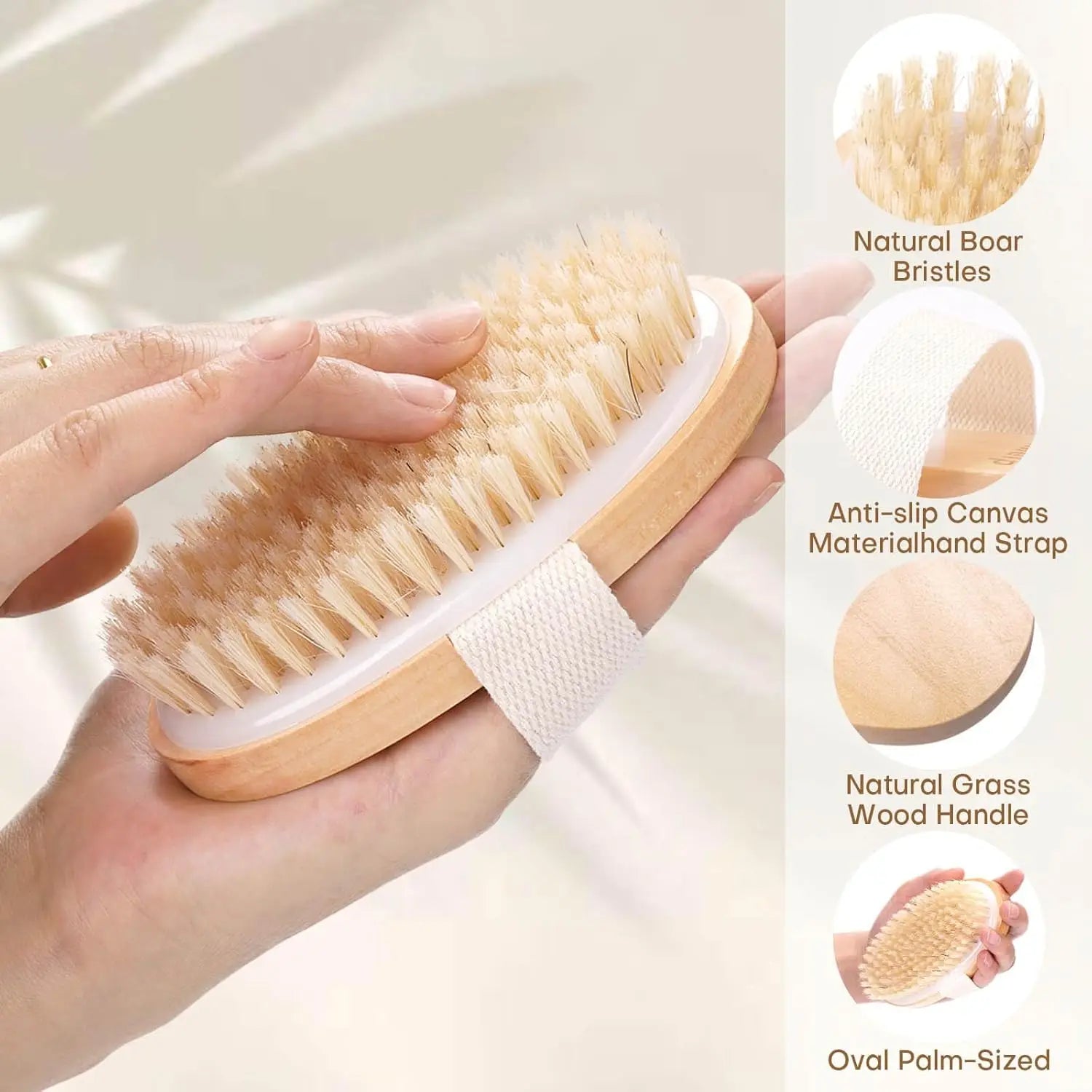 Dry Brushing Body Brush, Natural Bristle Exfoliating Brush with Massage Nodes, for Lymphatic Drainage and Improving Skin Health