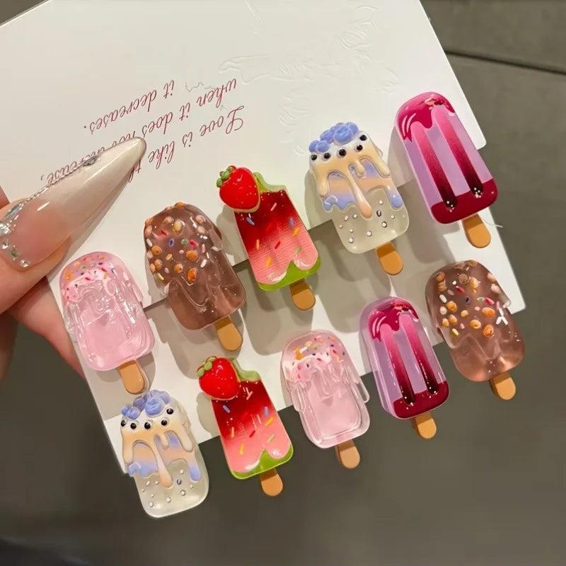 10 Exquisite Cute, Sweet And Refreshing Hair Clips For Ladies/ Multi-Color Three-Dimensional Small Decorative Ice Cream Hairpins