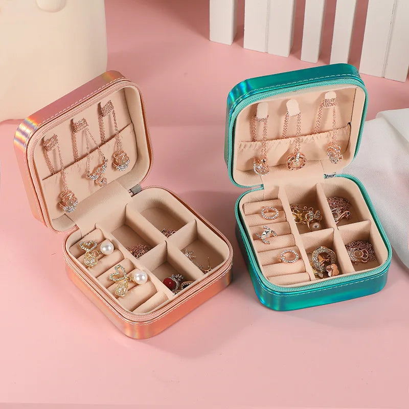 Jewelry Case Box Portable Small Travel Jewelry Organizer Necklace Earring Ring Storage Display Gift Box Travel Essentials