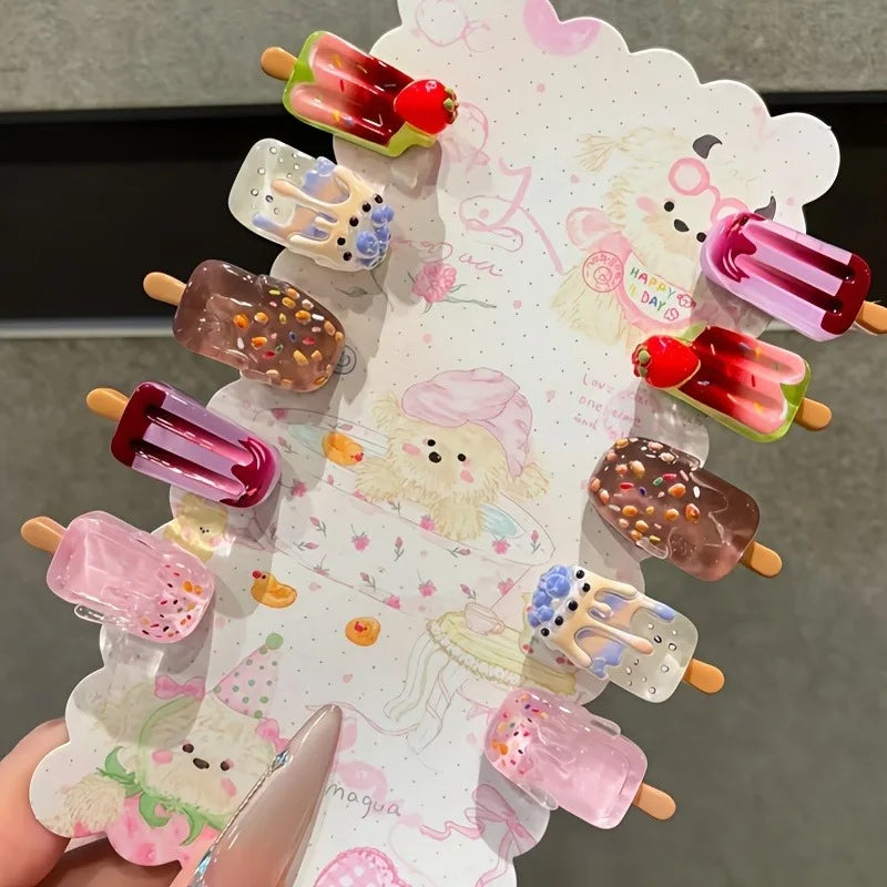 10 Exquisite Cute, Sweet And Refreshing Hair Clips For Ladies/ Multi-Color Three-Dimensional Small Decorative Ice Cream Hairpins