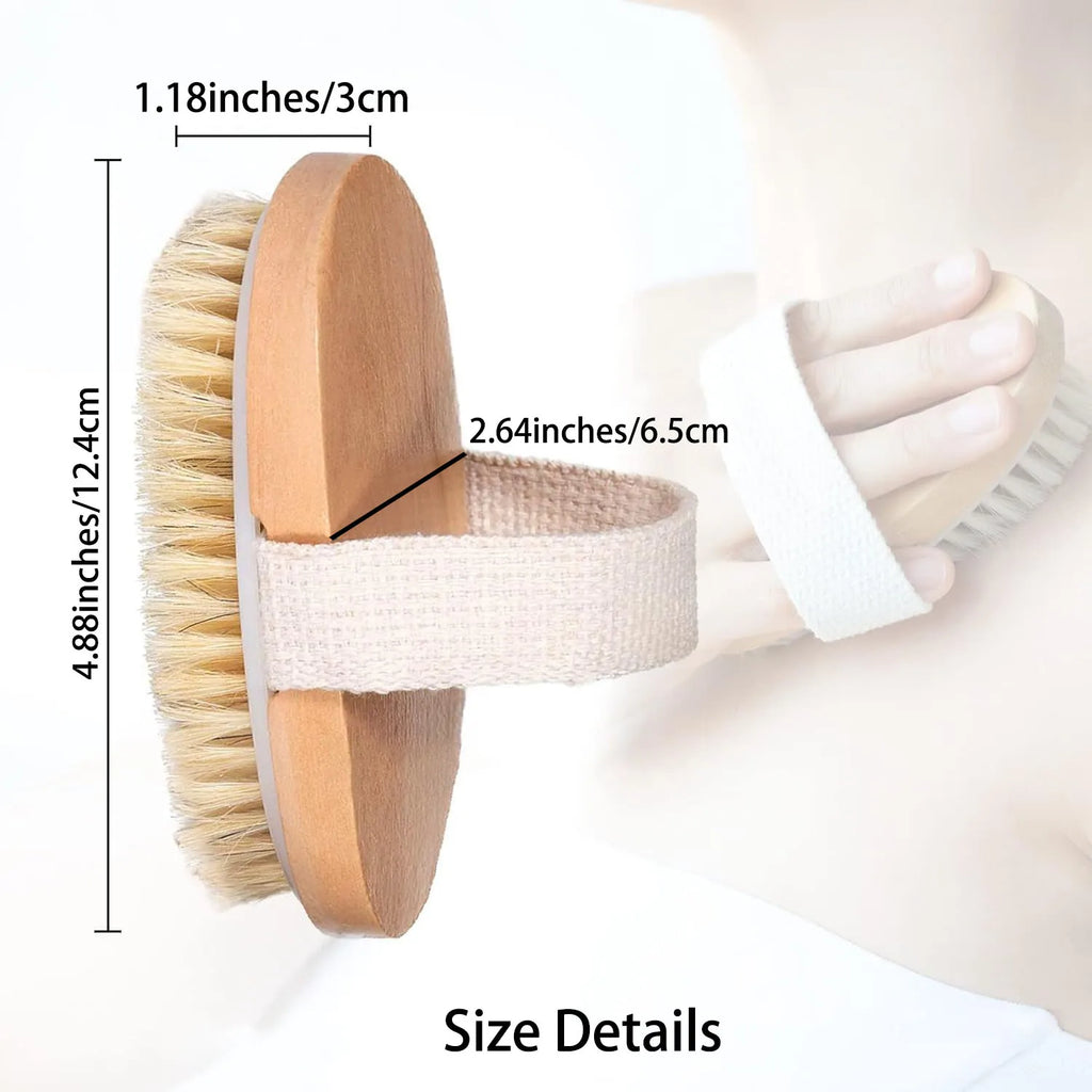 Dry Brushing Body Brush, Natural Bristle Exfoliating Brush with Massage Nodes, for Lymphatic Drainage and Improving Skin Health